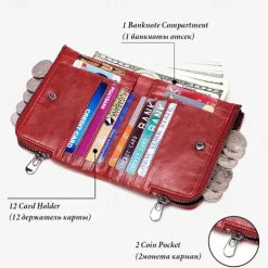 Men's Wallet Credit Card Holder Wallet Leather Cowhide Office Shopping Daily Rivet Zipper Large Capacity RFID Blocking Solid Color Black Red Brown