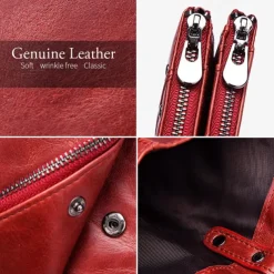 Men's Wallet Credit Card Holder Wallet Leather Cowhide Office Shopping Daily Rivet Zipper Large Capacity RFID Blocking Solid Color Black Red Brown
