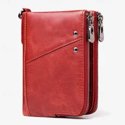 Men's Wallet Credit Card Holder Wallet Leather Cowhide Office Shopping Daily Rivet Zipper Large Capacity RFID Blocking Solid Color Black Red Brown