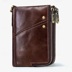 Men's Wallet Credit Card Holder Wallet Leather Cowhide Office Shopping Daily Rivet Zipper Large Capacity RFID Blocking Solid Color Black Red Brown