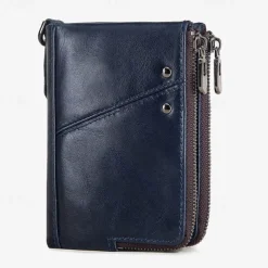 Men's Wallet Credit Card Holder Wallet Leather Cowhide Office Shopping Daily Rivet Zipper Large Capacity RFID Blocking Solid Color Black Red Brown