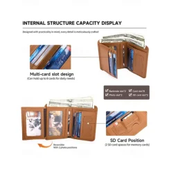 Men's Wallet Credit Card Holder Wallet Leather Cowhide Office Casual Daily Multiple pockets Large Capacity RFID Blocking Solid Color Color rubbing Light Brown Black Brown