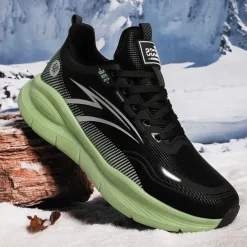 Men's Warm Lined Running Sneakers, Lightweight Cushioned Athletic Shoes with Lace-Up Design for Winter Outdoor Sports and Daily Wear