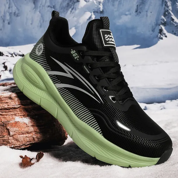 Men's Warm Lined Running Sneakers, Lightweight Cushioned Athletic Shoes with Lace-Up Design for Winter Outdoor Sports and Daily Wear