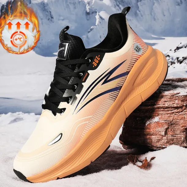 Men's Warm Lined Running Sneakers, Lightweight Cushioned Athletic Shoes with Lace-Up Design for Winter Outdoor Sports and Daily Wear