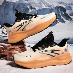 Men's Warm Lined Running Sneakers, Lightweight Cushioned Athletic Shoes with Lace-Up Design for Winter Outdoor Sports and Daily Wear