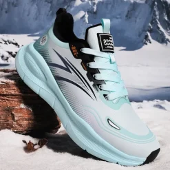 Men's Warm Lined Running Sneakers, Lightweight Cushioned Athletic Shoes with Lace-Up Design for Winter Outdoor Sports and Daily Wear