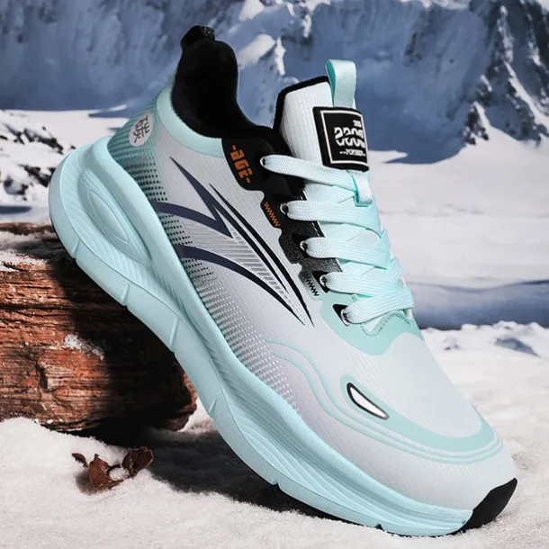 Men's Warm Lined Running Sneakers, Lightweight Cushioned Athletic Shoes with Lace-Up Design for Winter Outdoor Sports and Daily Wear