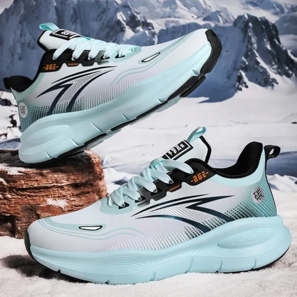 Men's Warm Lined Running Sneakers, Lightweight Cushioned Athletic Shoes with Lace-Up Design for Winter Outdoor Sports and Daily Wear