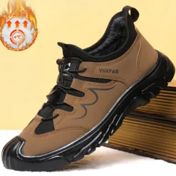 Men's Warm Waterproof Athletic Sneakers with Faux Fur Lining, Non-Slip Sole, and Lace-Up Closure – Ideal for Winter Outdoor Activities