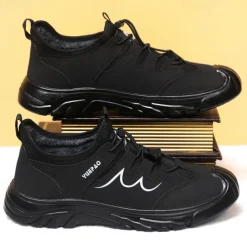 Men's Warm Waterproof Athletic Sneakers with Faux Fur Lining, Non-Slip Sole, and Lace-Up Closure – Ideal for Winter Outdoor Activities