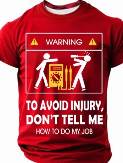 Men's Warning To Avoid Injury, Don't Tell Me How To Do My Job Funny Slang T Shirt Short Sleeve T shirt 3D Print Crew Neck Round Neck Shirt Fashion Daily Street Casual Daily Clothing Apparel