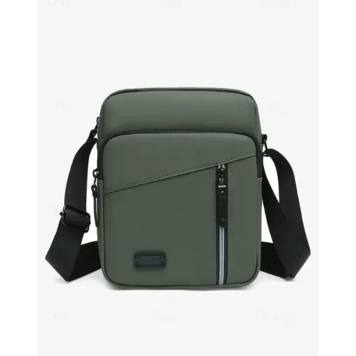 Men's Waterproof Crossbody Messenger Bag with Multiple Zipper Pockets – Durable Outdoor Travel Shoulder Bag in Olive Green