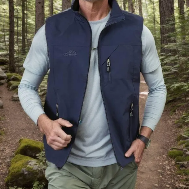 Men's Waterproof Fishing Vest Hiking Vest Sleeveless Outerwear Jacket Zip Top Outdoor Windproof Ultra Light (UL) Quick Dry Autumn / Fall Spring Back Venting Design Chinlon Solid Color Red Army Green