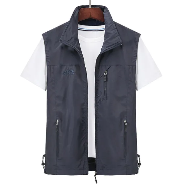 Men's Waterproof Fishing Vest Hiking Vest Sleeveless Outerwear Jacket Zip Top Outdoor Windproof Ultra Light (UL) Quick Dry Autumn / Fall Spring Back Venting Design Chinlon Solid Color Red Army Green