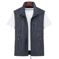 Men's Waterproof Fishing Vest Hiking Vest Sleeveless Outerwear Jacket Zip Top Outdoor Windproof Ultra Light (UL) Quick Dry Autumn / Fall Spring Back Venting Design Chinlon Solid Color Red Army Green