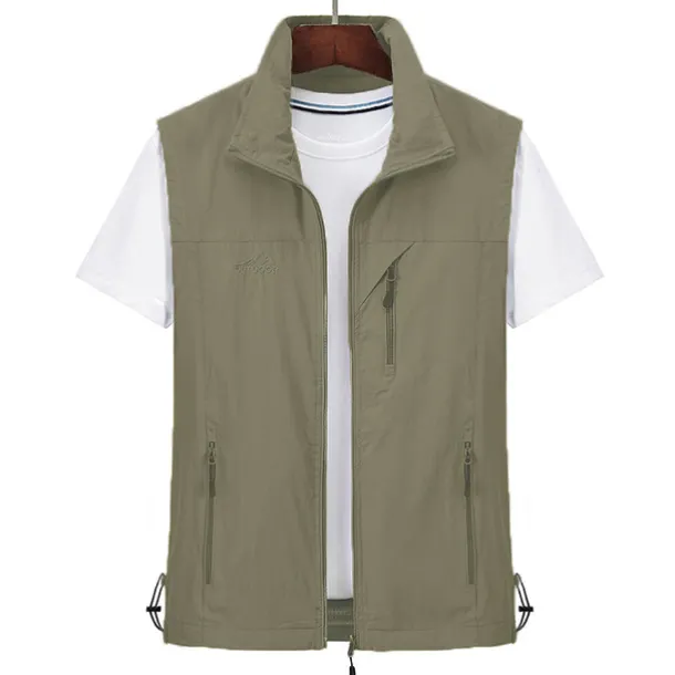 Men's Waterproof Fishing Vest Hiking Vest Sleeveless Outerwear Jacket Zip Top Outdoor Windproof Ultra Light (UL) Quick Dry Autumn / Fall Spring Back Venting Design Chinlon Solid Color Red Army Green