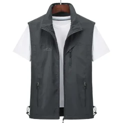 Men's Waterproof Fishing Vest Hiking Vest Sleeveless Outerwear Jacket Zip Top Outdoor Windproof Ultra Light (UL) Quick Dry Autumn / Fall Spring Back Venting Design Chinlon Solid Color Red Army Green