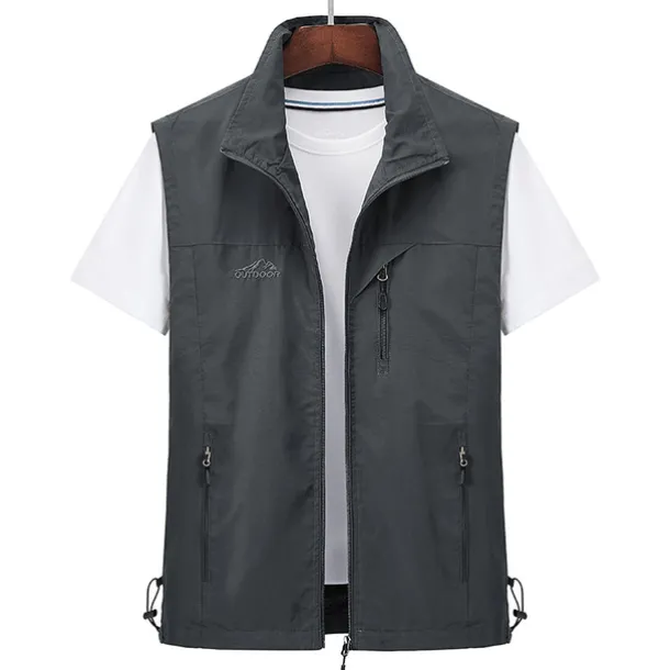 Men's Waterproof Fishing Vest Hiking Vest Sleeveless Outerwear Jacket Zip Top Outdoor Windproof Ultra Light (UL) Quick Dry Autumn / Fall Spring Back Venting Design Chinlon Solid Color Red Army Green