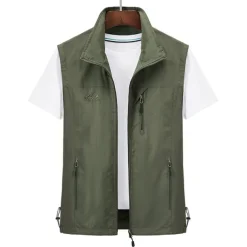 Men's Waterproof Fishing Vest Hiking Vest Sleeveless Outerwear Jacket Zip Top Outdoor Windproof Ultra Light (UL) Quick Dry Autumn / Fall Spring Back Venting Design Chinlon Solid Color Red Army Green