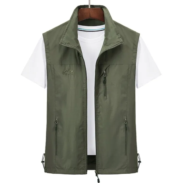 Men's Waterproof Fishing Vest Hiking Vest Sleeveless Outerwear Jacket Zip Top Outdoor Windproof Ultra Light (UL) Quick Dry Autumn / Fall Spring Back Venting Design Chinlon Solid Color Red Army Green