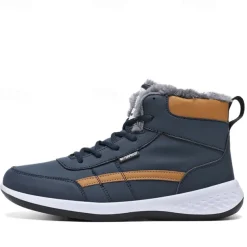 Men's Waterproof High-Top Sneakers with Warm Plush Lining – Stylish Outdoor Athletic Shoes with Yellow Accents and Durable Sole