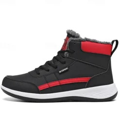 Men's Waterproof High-Top Sneakers with Warm Plush Lining – Stylish Outdoor Athletic Shoes with Yellow Accents and Durable Sole