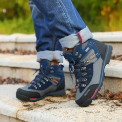 Men's Waterproof Hiking Boots with Red Laces - Durable Outdoor Footwear for Rugged Terrain