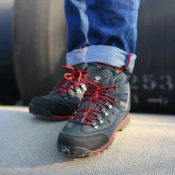 Men's Waterproof Hiking Boots with Red Laces - Durable Outdoor Footwear for Rugged Terrain