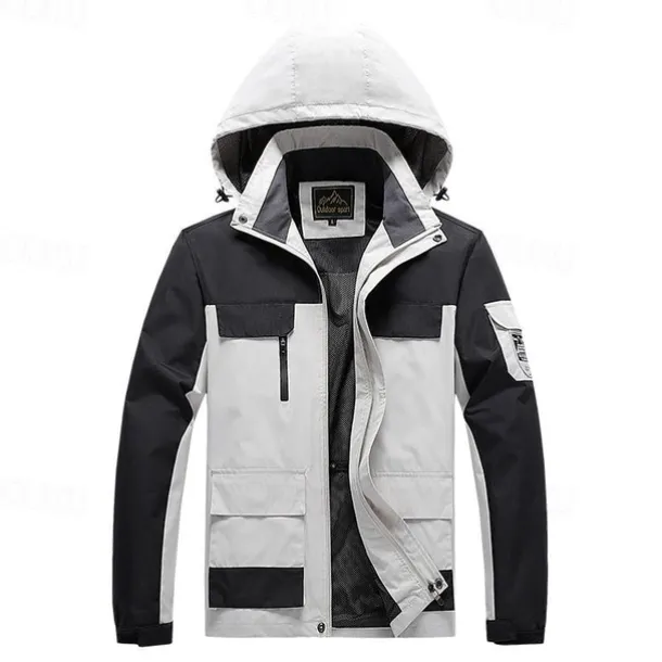 Men's Waterproof Hiking Jacket Rain Jacket Hiking Windbreaker Outdoor Waterproof Windproof Breathable Quick Dry Outerwear Trench Coat Top Fishing Climbing Ivory white Black Orange Army Green