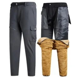 Men's Waterproof Hiking Pants Fleece Lined Pants Softshell Pants Winter Outdoor Regular Fit Thermal Warm Fleece Lining Detachable Fleece Breathable Pants / Trousers Bottoms Dark Grey Black / Orange