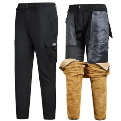 Men's Waterproof Hiking Pants Fleece Lined Pants Softshell Pants Winter Outdoor Regular Fit Thermal Warm Fleece Lining Detachable Fleece Breathable Pants / Trousers Bottoms Dark Grey Black / Orange
