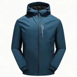 mens waterproof rain jacket gorpcore outdoor lightweight shell raincoat packable zip up hooded hiking running trench coat blue