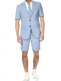 Men's Wedding Beach Linen Suits Notch Black Dark Navy Solid Colored Tailored Fit 2 Piece Single Breasted Two-buttons