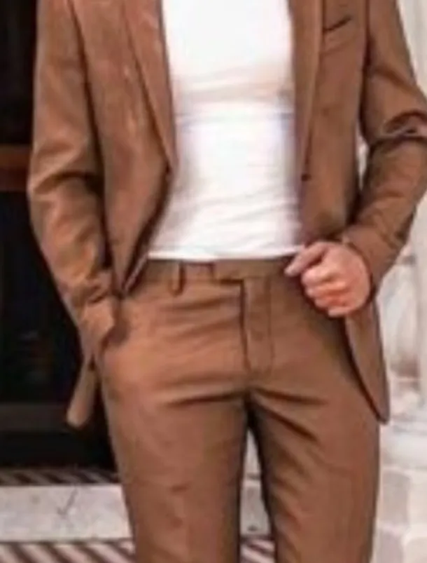 Men's Wedding Beach Linen Suits Notch Brown Beige Solid Colored Tailored Fit 2 Piece Single Breasted Two-buttons