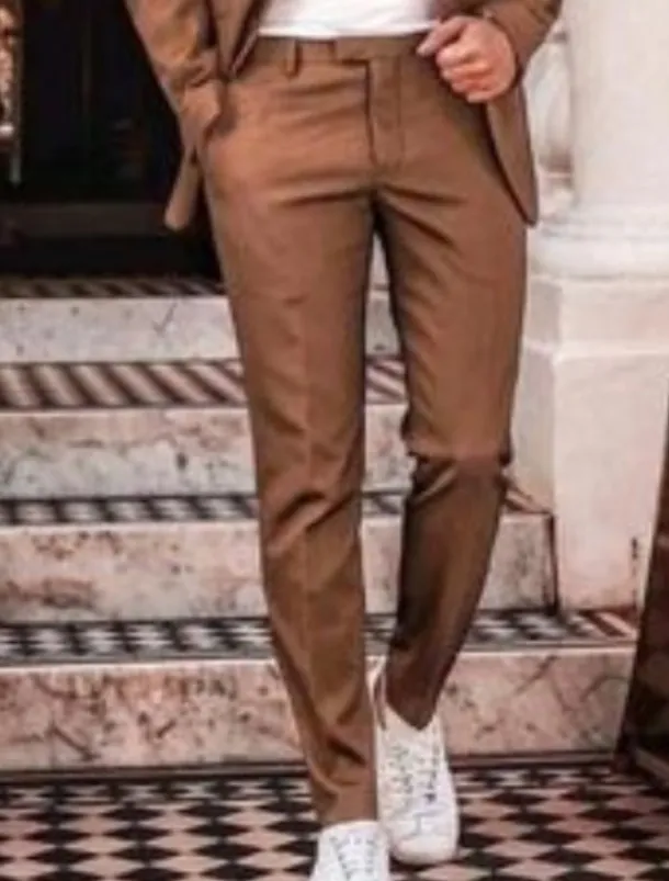 Men's Wedding Beach Linen Suits Notch Brown Beige Solid Colored Tailored Fit 2 Piece Single Breasted Two-buttons