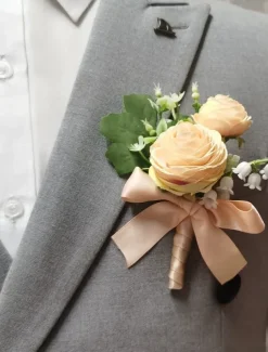 Men's Wedding Boutonniere Summer Wedding White Champagne Boutonniere for Groom and Groomsmen Flower Accessories Party Suit Decorations