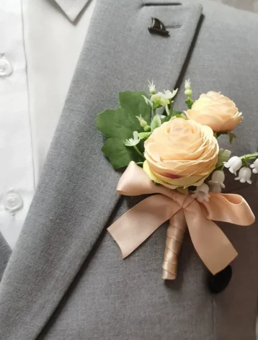 Men's Wedding Boutonniere Summer Wedding White Champagne Boutonniere for Groom and Groomsmen Flower Accessories Party Suit Decorations