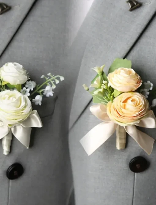 Men's Wedding Boutonniere Summer Wedding White Champagne Boutonniere for Groom and Groomsmen Flower Accessories Party Suit Decorations