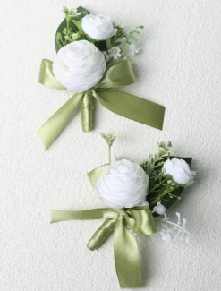 Men's Wedding Boutonniere Summer Wedding White Champagne Boutonniere for Groom and Groomsmen Flower Accessories Party Suit Decorations