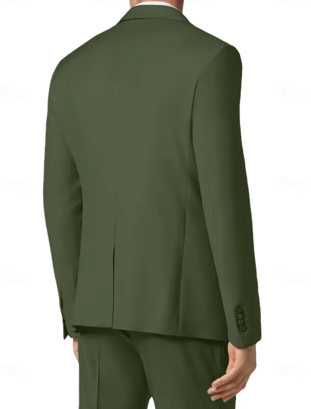Men's Wedding Business Suits Black Sage Fashion Formal Solid Colored Standard Fit 3 Piece Single Breasted Two-buttons