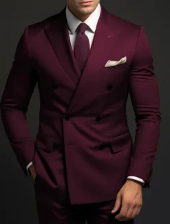 Men's Wedding Business Suits Peaked Lapel Grape Army Green Formal Solid Colored Standard Fit 2 Piece Double Breasted Six-buttons