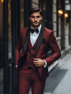 Men's Wedding Christmas Suits Burgundy Blue Daily Party Solid Colored Tailored Fit 3 Piece Single Breasted One-button