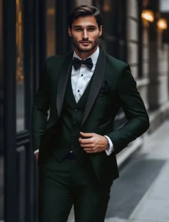 Men's Wedding Christmas Suits Burgundy Blue Daily Party Solid Colored Tailored Fit 3 Piece Single Breasted One-button