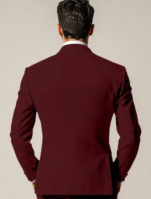 Men's Wedding Fall Wedding Suits Notch Lapel Burgundy Purple Solid Colored Standard Fit 3 Piece Single Breasted Two-buttons