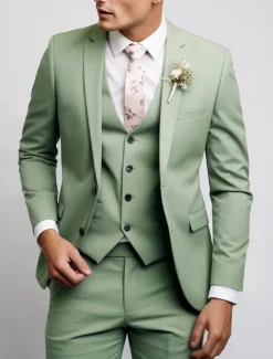 Men's Wedding Fall Wedding Suits Notch Black Pink Party Dress Solid Colored Tailored Fit 3 Piece Single Breasted Two-buttons