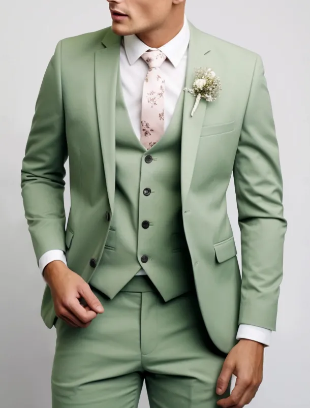Men's Wedding Fall Wedding Suits Notch Black Pink Party Dress Solid Colored Tailored Fit 3 Piece Single Breasted Two-buttons
