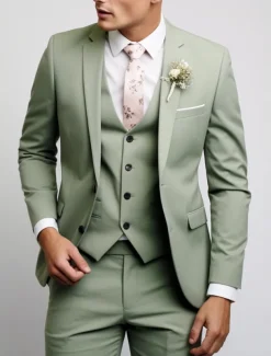 Men's Wedding Fall Wedding Suits Notch Black Pink Party Dress Solid Colored Tailored Fit 3 Piece Single Breasted Two-buttons