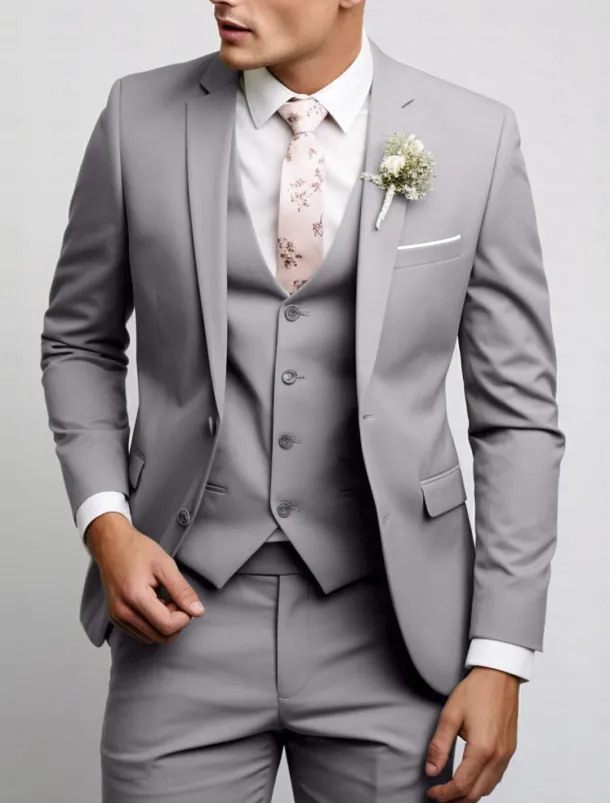 Men's Wedding Fall Wedding Suits Notch Black Pink Party Dress Solid Colored Tailored Fit 3 Piece Single Breasted Two-buttons