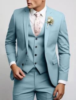 Men's Wedding Fall Wedding Suits Notch Black Pink Party Dress Solid Colored Tailored Fit 3 Piece Single Breasted Two-buttons